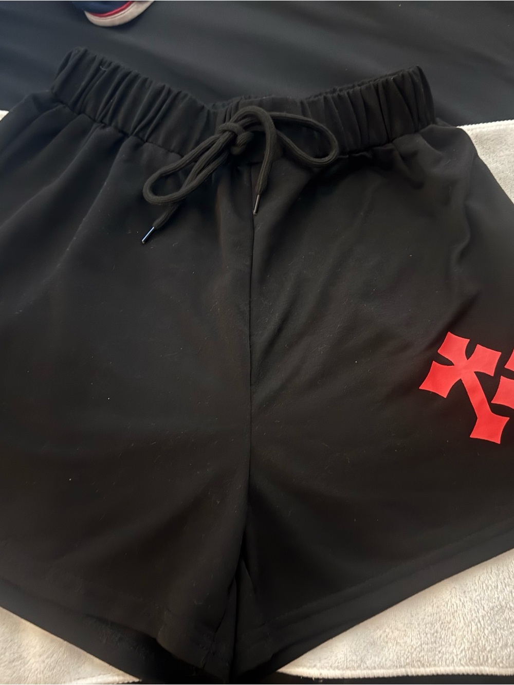🖤 ROMWE Black Graphic Athletic Shorts | Red Letter Print | Size S